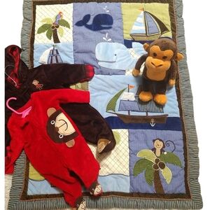 Nojo Crown Crafts Crib Quilt Baby  Blanket Carter's & More Monkey Whale Boat Set